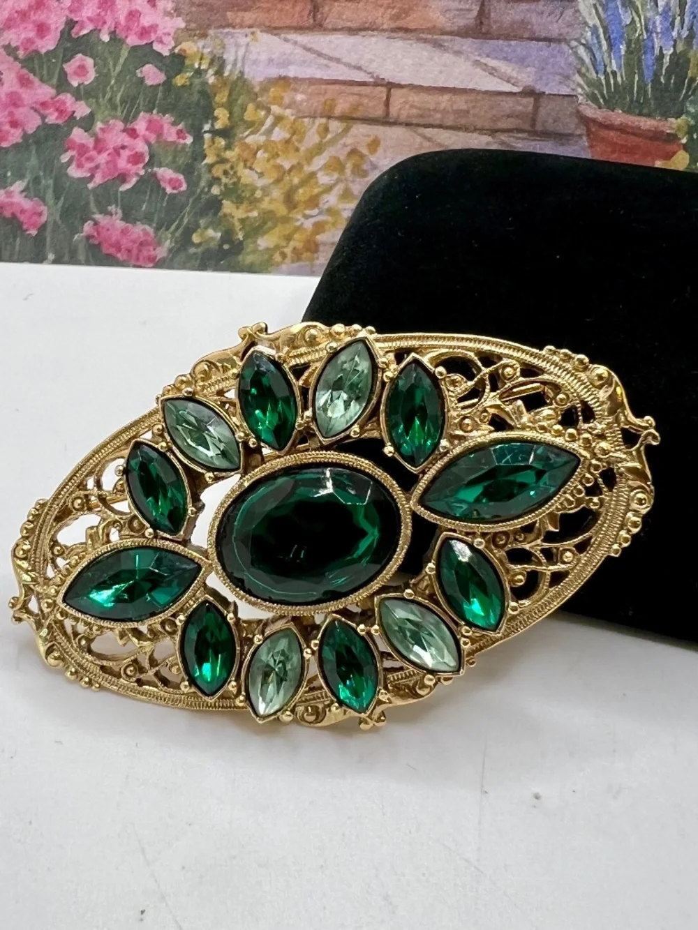 1928 Brand Green Glass Edwardian Brooch